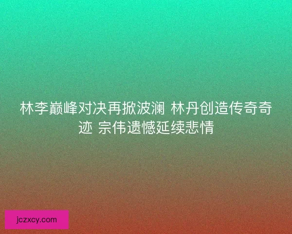 林李巅峰对决再掀波澜 林丹创造传奇奇迹 宗伟遗憾延续悲情